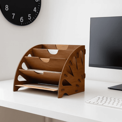 Wooden Desk Organizer for Documents and Office Supplies